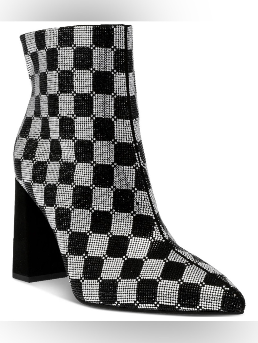 Wild Pair Black & Silver Checkered Rhinestone Ankle Boot